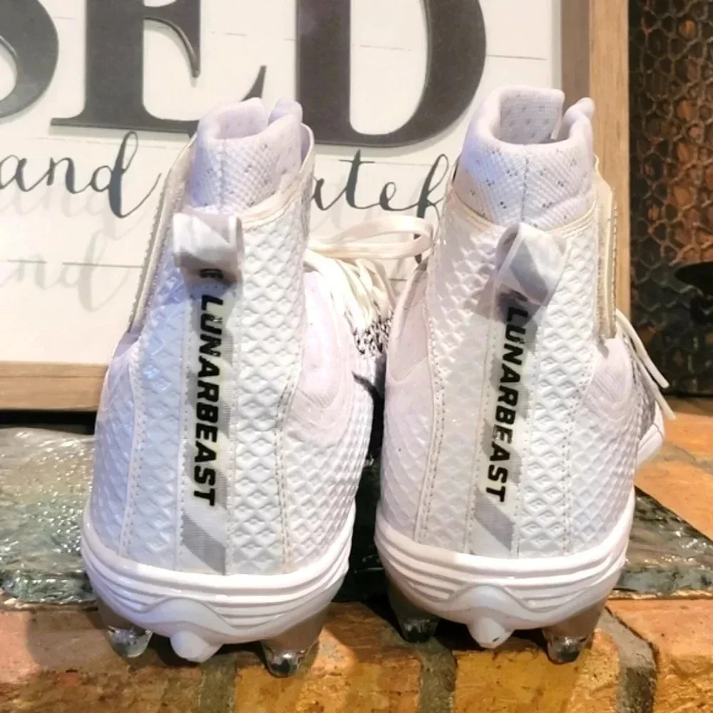 Nike Lunarbeast Elite TD Football Cleats White, Grey Sz 17 #79873 100